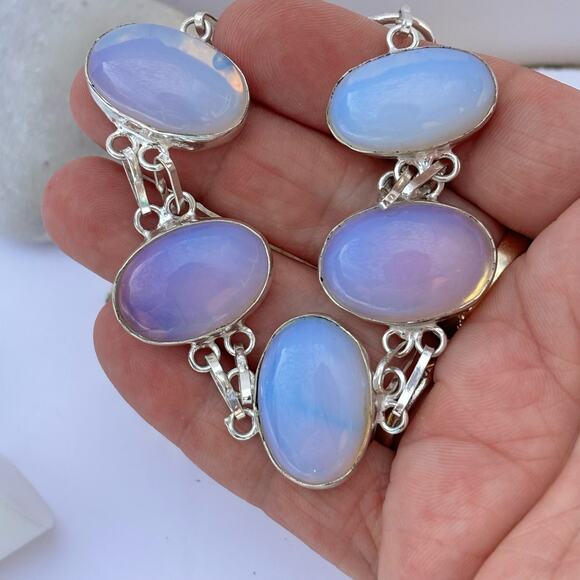 925 Sterling Opalite Bracelet  8 1/2" - Picture 3 of 5